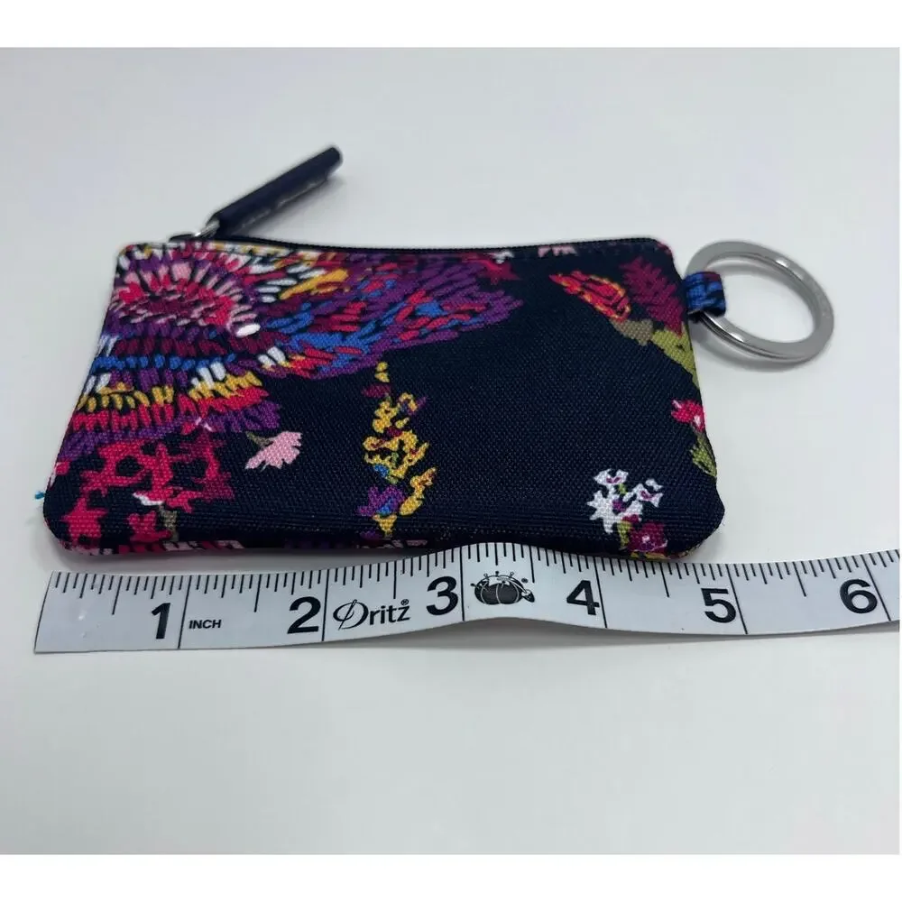Vera Bradley Zip ID Case / Coin Purse Keychain Midnight Wildflower - Picture 2 of 5